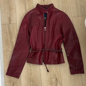 Made in Italy vintage Burgundy Leather Jacket w waist tie